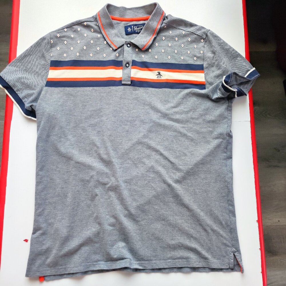 An Original Penguin by Munsingwear polo shirt men's size XL grey orange blue